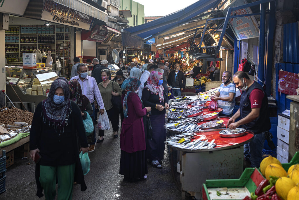 Kemeralti historical synagogue street and fish market Izmir