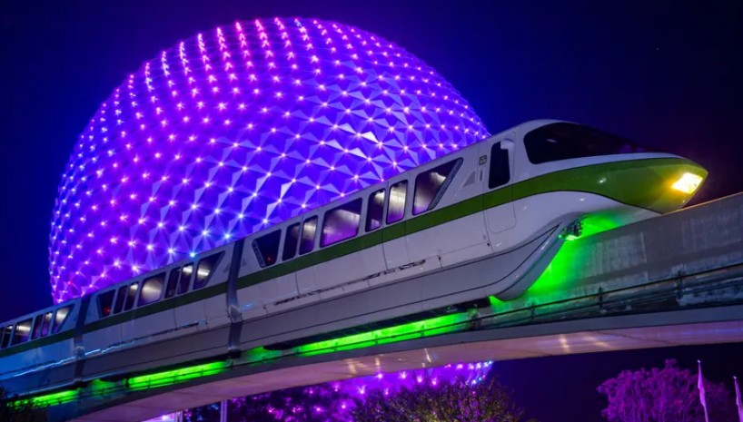 Monorail Train Passing Through Epcot- source