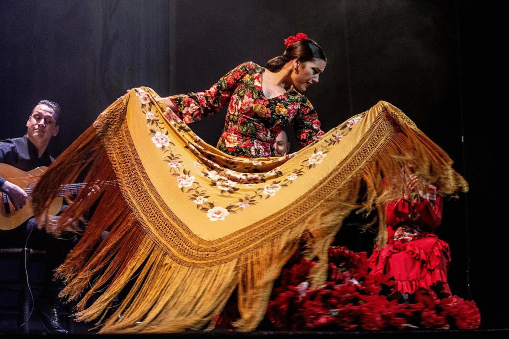 Professional flamenco performers at Teatro Flamenco Sevilla showcasing authentic Spanish dance artistry